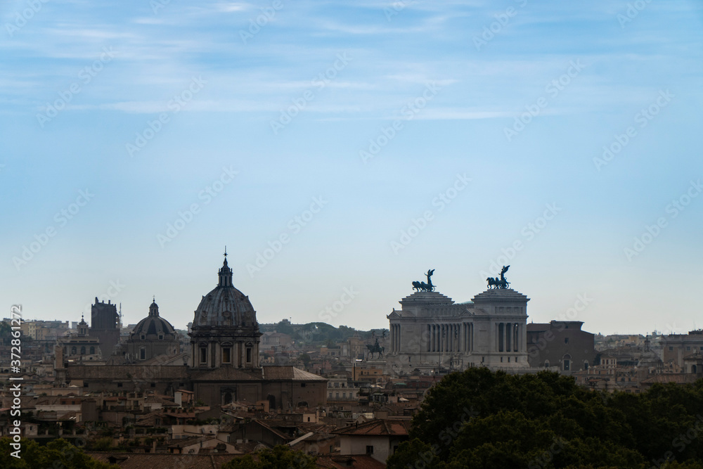 Panoramic view of historic center of Rome, Italy. Altare della Patria monument view from top