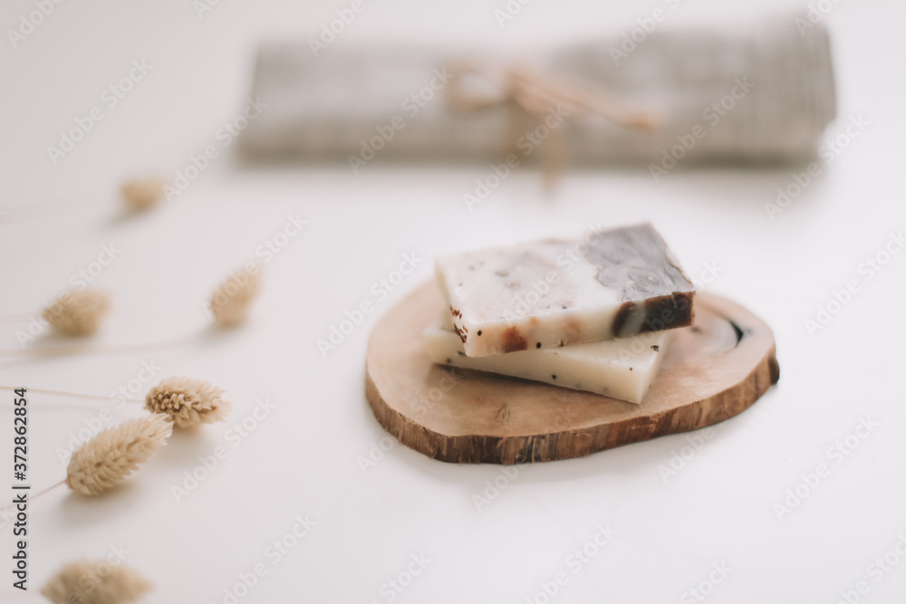 Handmade natural soap on white background. Soap making. Soap bars. Skin care. Natural Organic spa cosmetics products Handmade natural soap on white background. Soap making. Soap bars. Skin care. Natural Organic spa cosmetics products
