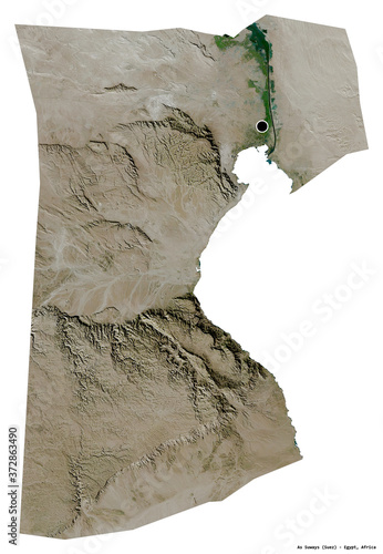 As Suways, governorate of Egypt, on white. Satellite photo