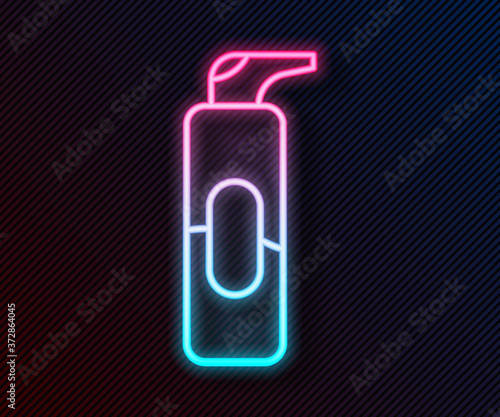 Glowing neon line Spray can for hairspray, deodorant, antiperspirant icon isolated on black background. Vector Illustration.