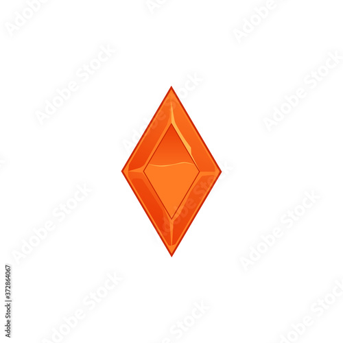 Rhombus orange diamond or topaz crystal icon, cartoon vector illustration isolated.