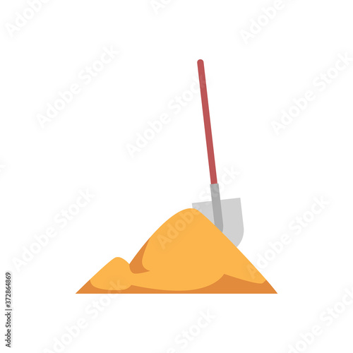 Metal shovel and sand pile - outdoor construction work element