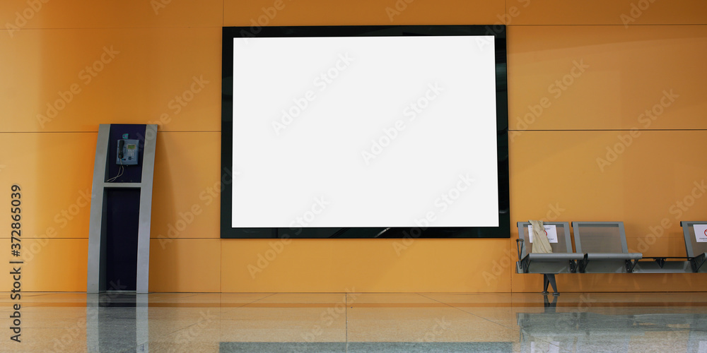 blank white mock up billboard on wall of airport station blank white mock up billboard on wall of airport station