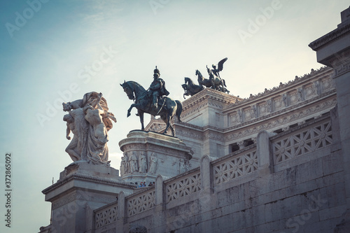 Equestrian statue of Victor Emmanuel II, the first king of a unified Italy, a bronze work by Enrico Chiaradia, located in front of Victor Emmanuel II National Monument at Piazza Venezia in Rome, Italy