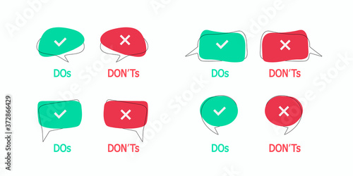 Set of Do and Dont check tick mark and red cross vector isolated icons