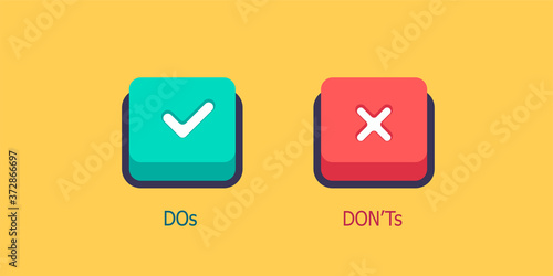 Do's and Don'ts information vector signs. Red and green customer complaint logotypes