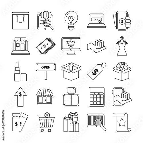 bundle of twenty five shopping set collection icons