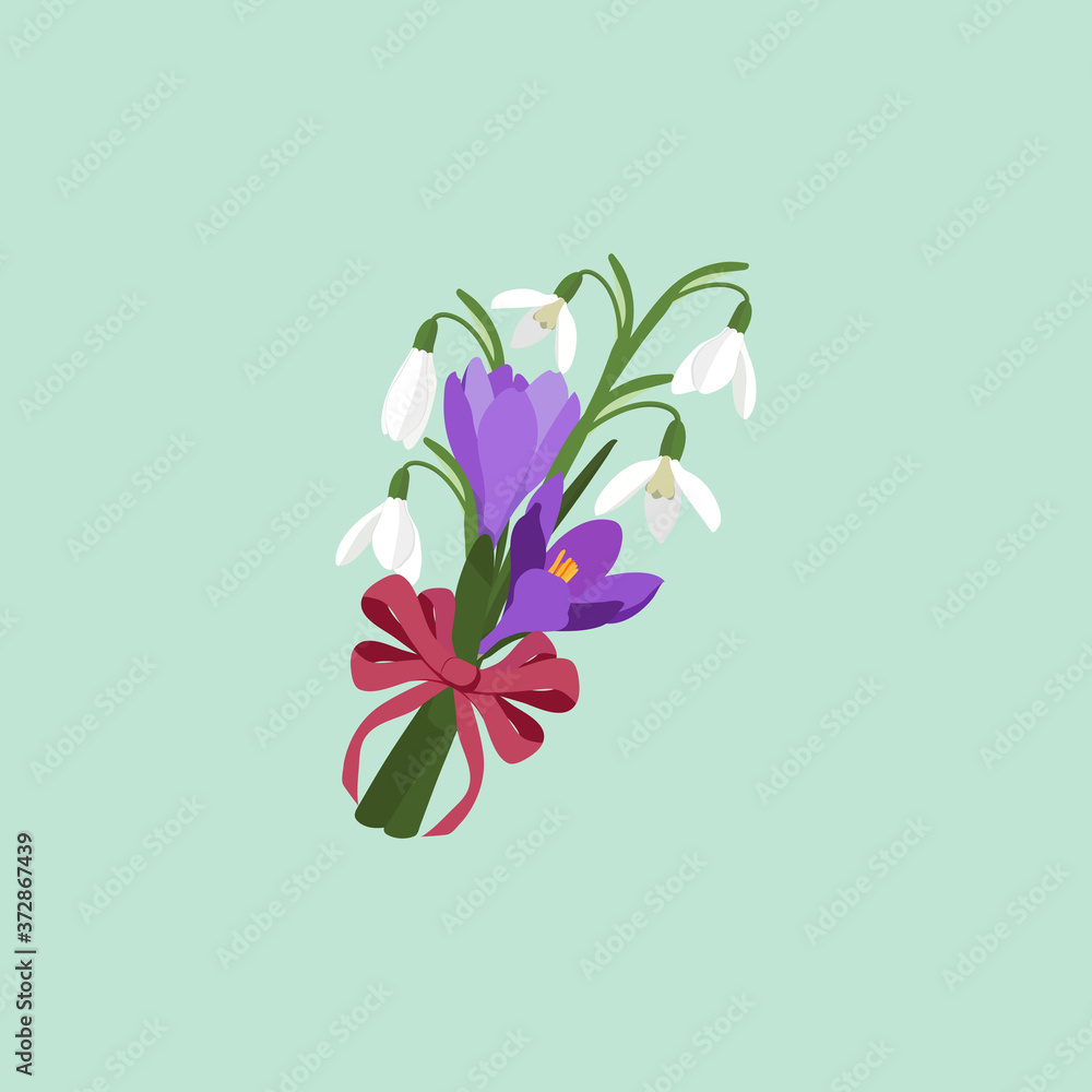 Vector illustration of a bouquet of spring snowdrops and crocuses Vector illustration of a bouquet of spring snowdrops and crocuses