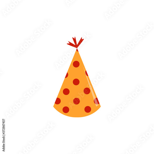 Orange or yellow single party cap or hat with red polka dot for holiday, birthday and event.