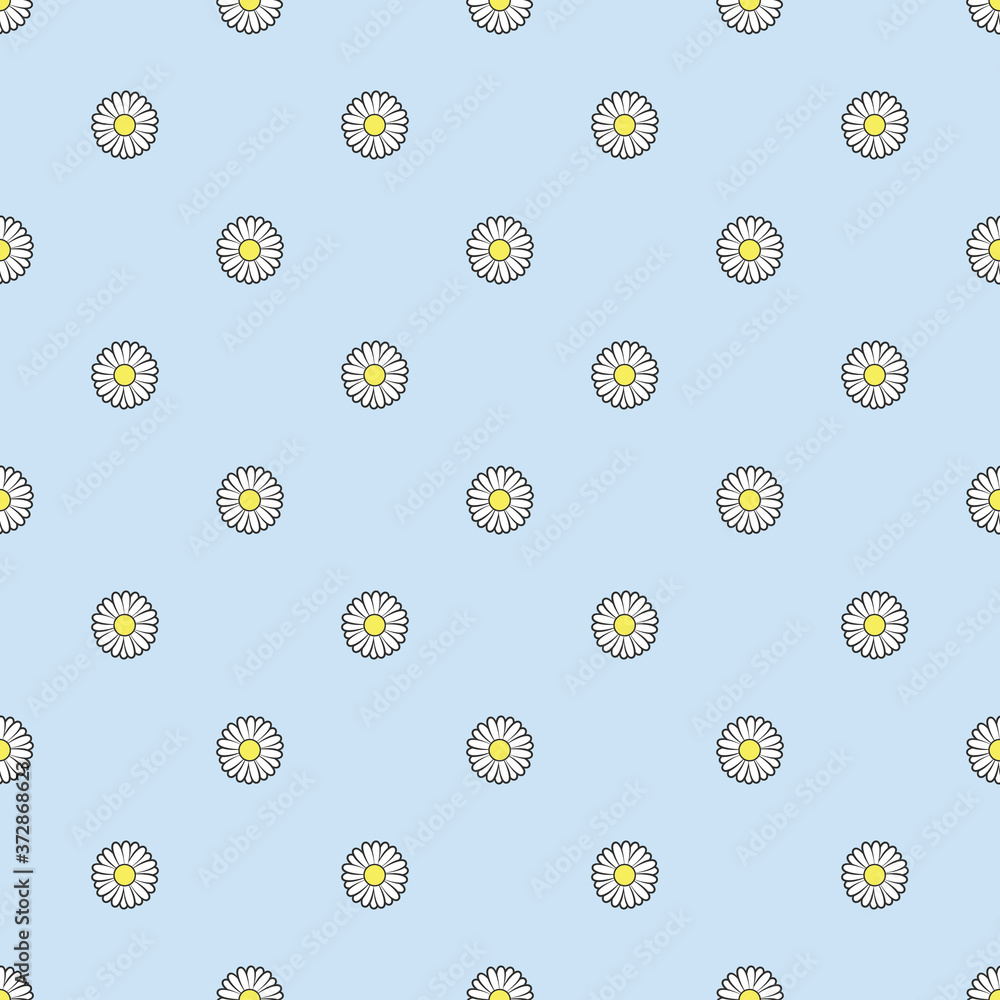 seamless floral repeat pattern design, daisies on a blue background vector pattern
