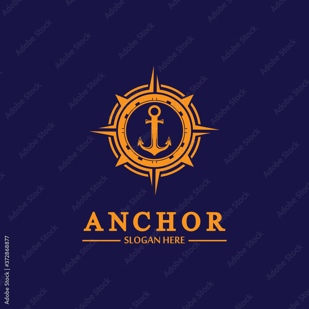 Fototapeta premium Anchor compass concept icon Logo vector illustration design,Nautical logo template. Flat design style on background.