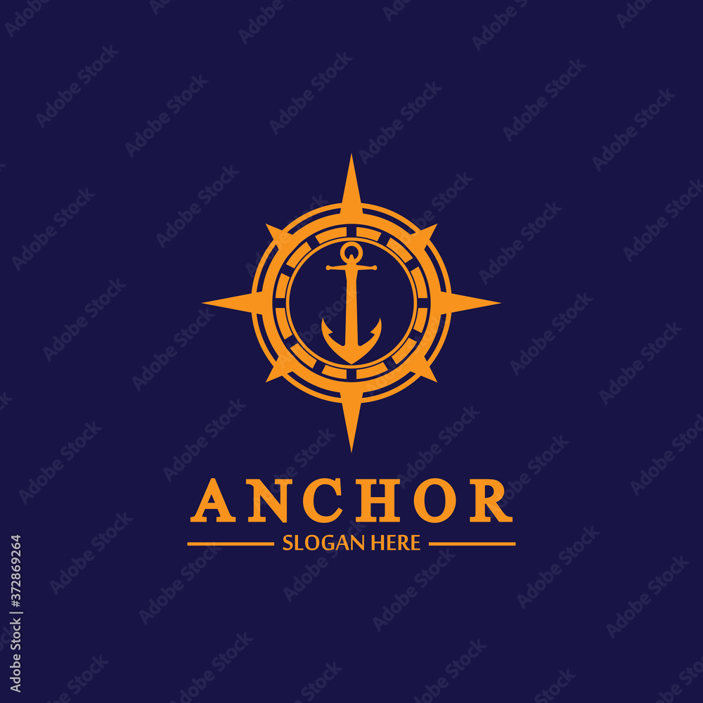 Anchor compass concept icon Logo vector illustration design,Nautical logo template. Flat design style on background. Anchor compass concept icon Logo vector illustration design,Nautical logo template. Flat design style on background.