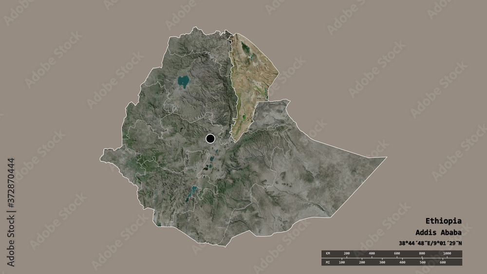 Location of Afar, state of Ethiopia,. Satellite