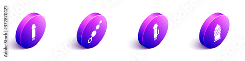 Set Isometric Dildo vibrator, Anal beads, Dildo vibrator and Condom safe sex icon. Vector.