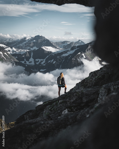 hiker on the top of mountain © Joar