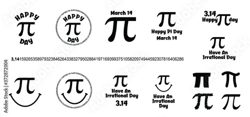 Happy PI day, 14 march, The number π is a mathematical constant ( 3.14 3,14 3/14 ) symbol. Fun vector maths icon or sign banner. Ratios letters formula structure. Archimedes constant irrational number