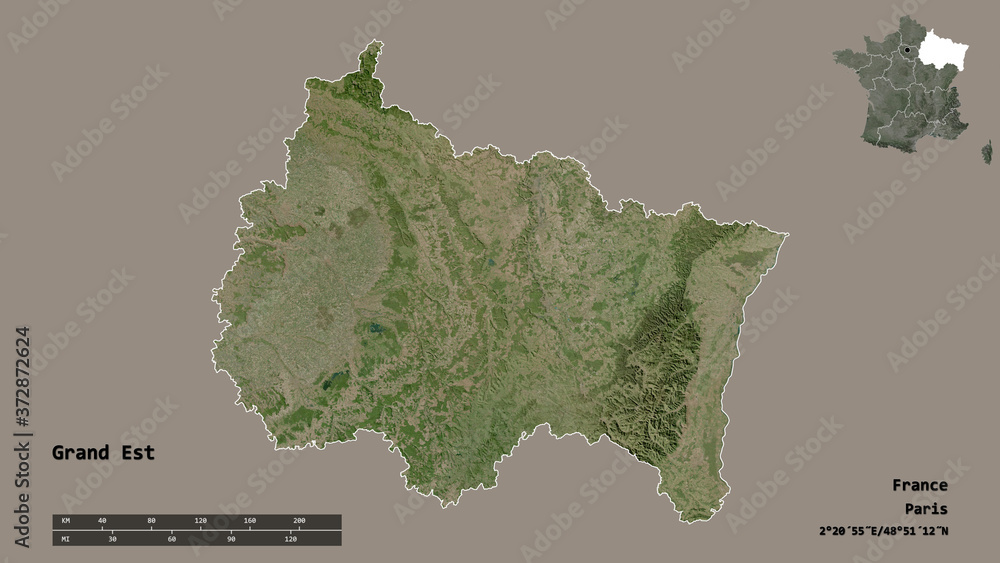 Grand Est, region of France, zoomed. Satellite
