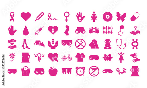 bundle of fifty breast cancer set icons