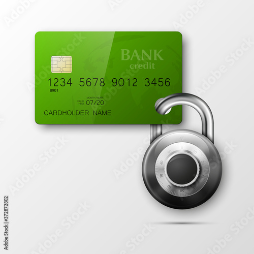 Credit card safe combination lock. Protection credit card. Safety badge banking. Defense finans. Security Plastic card software. Debit card electromagnetic chip Privacy Electronic money funds transfer