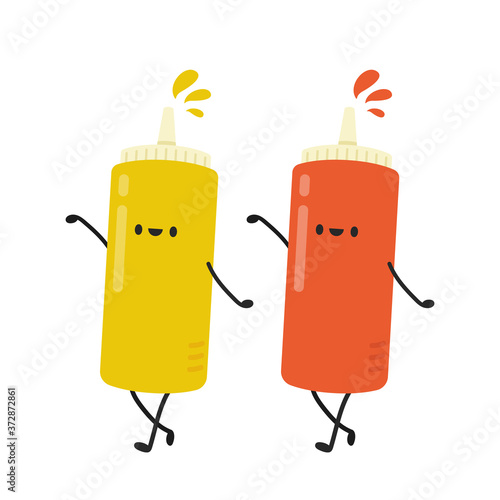 Tomato and mustard sauce character design. Sauce vector on white background.