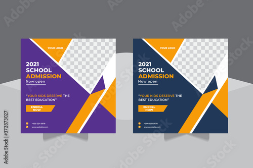 Admission social media post, Students Back to school admission promotion social media post banner template 