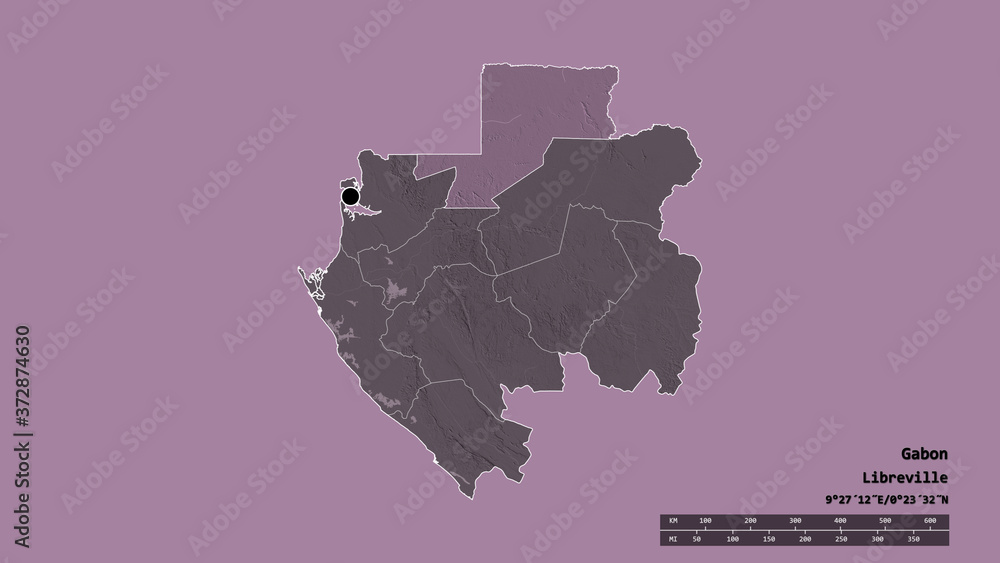Location of Wouleu-Ntem, province of Gabon,. Administrative
