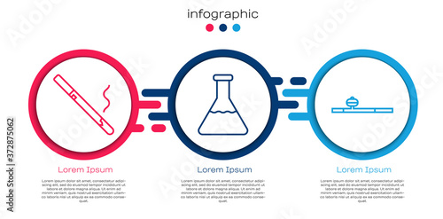 Set line Cigarette, Test tube and flask and Opium pipe. Business infographic template. Vector.