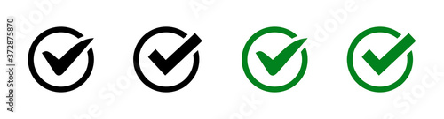 Tick set icon in flat. Black and green check mark. Modern OK symbol, check mark button, vector isollated illustration for wab photo