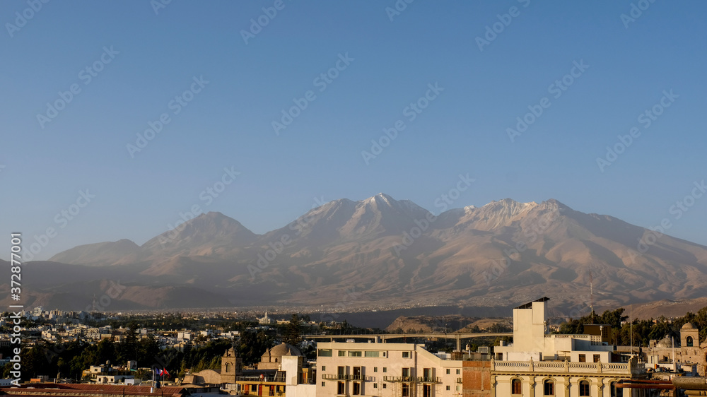View of volcano over city of arequipa
