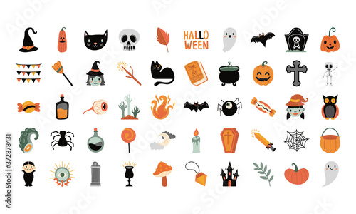 bundle of fifty halloween set icons