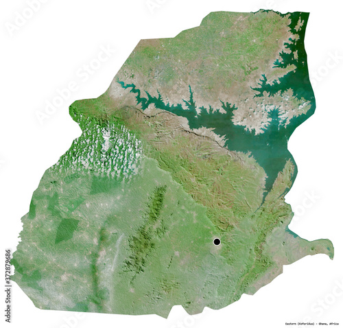 Eastern, region of Ghana, on white. Satellite photo