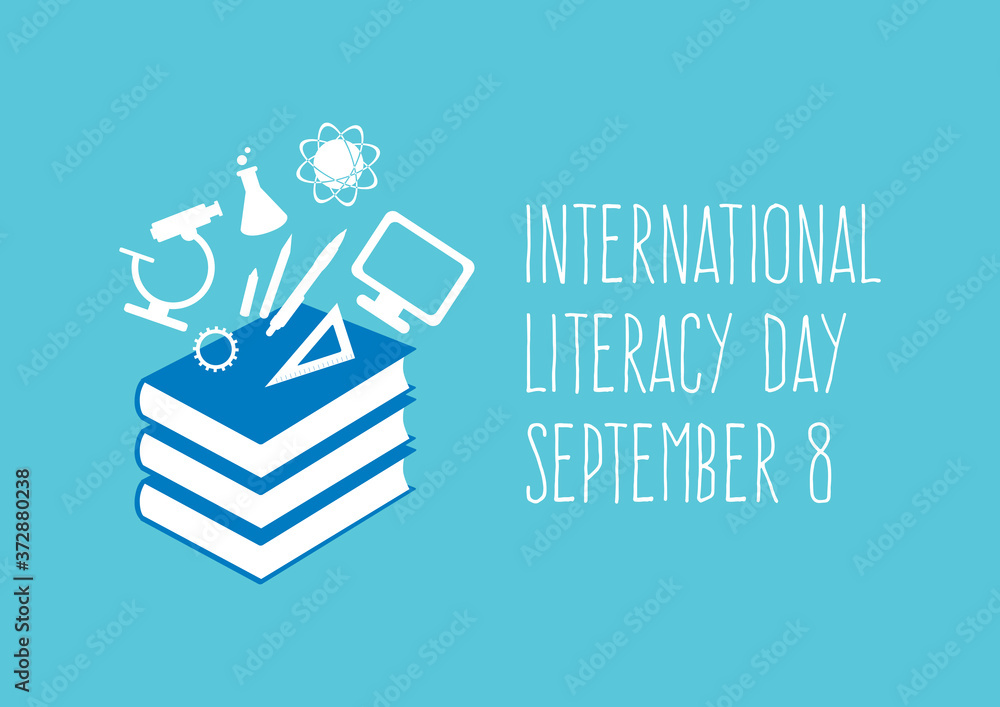 International Literacy Day vector. Book with knowledge icons vector ...