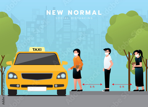 New normal lifestyle for social distancing at taxi queue