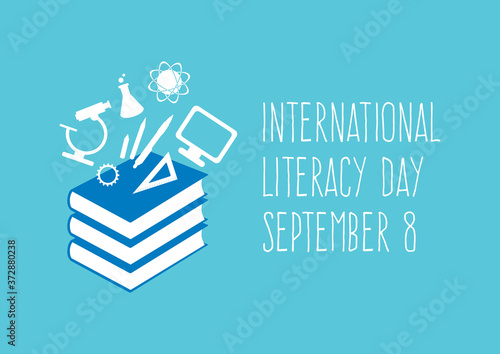 International Literacy Day vector. Book with knowledge icons vector. Study icons set. Human abilities vector. Education symbol vector. Literacy Day Poster, September 8. Important day