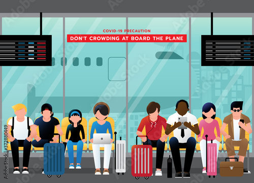 Do not crowding at waiting to board the plane