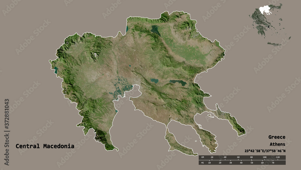 Central Macedonia, decentralized administration of Greece, zoomed. Satellite