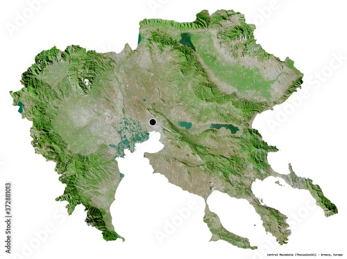 Central Macedonia, decentralized administration of Greece, on white. Satellite