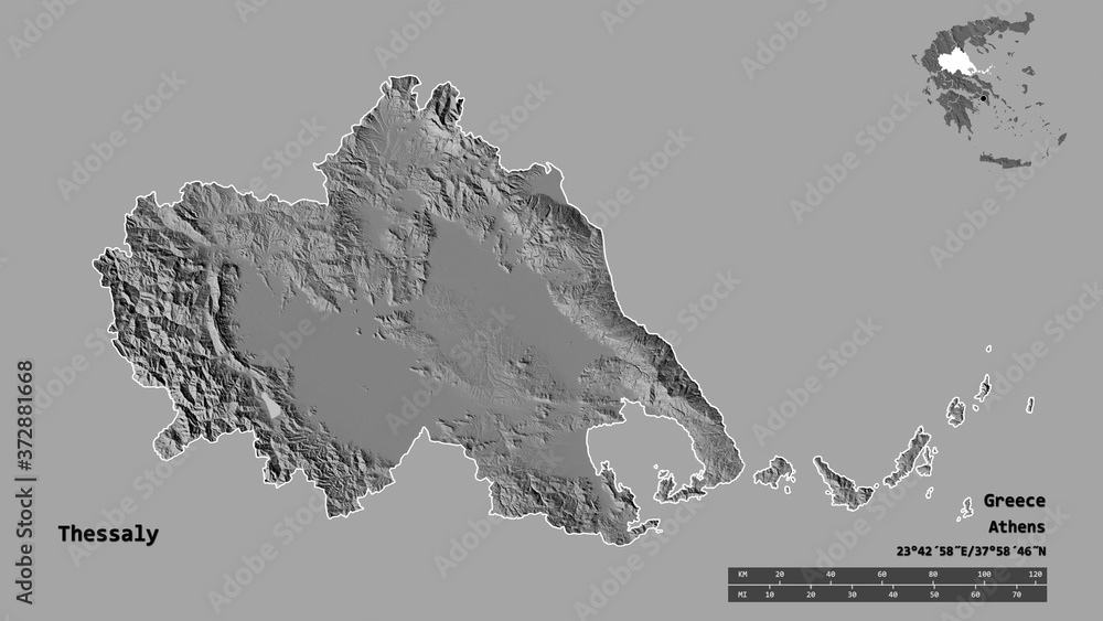 Thessaly, decentralized administration of Greece, zoomed. Bilevel