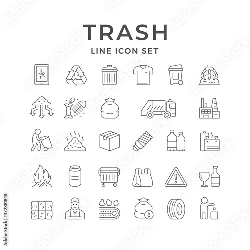 Set line icons of trash