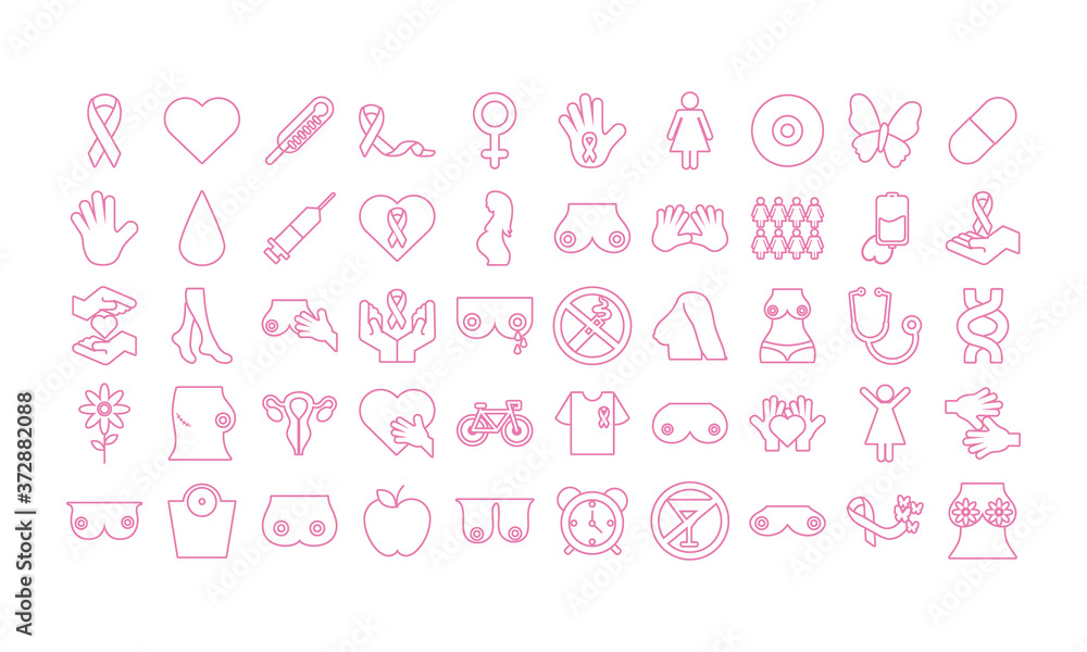bundle of fifty breast cancer set icons