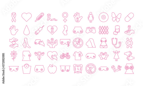 bundle of fifty breast cancer set icons
