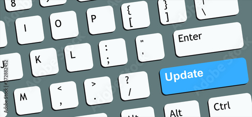 Slogan update on computer or laptop key on keyboard. Vector pictogram. New up date sign. Updates for software application icons. Download and install concept. Internet online upgrade.
