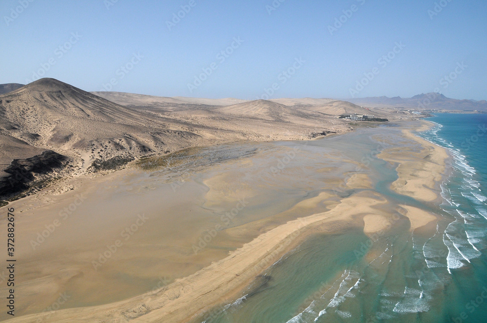 Foto aérea del paisaje de costa en la península de Jandía en Fuerteventura, Canarias