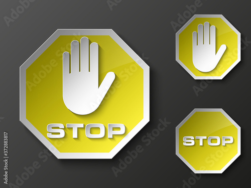 STOP palm icon, No entry icon, road sign, danger badge