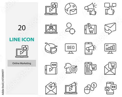 set online marketing line icons, ads, online, advertise