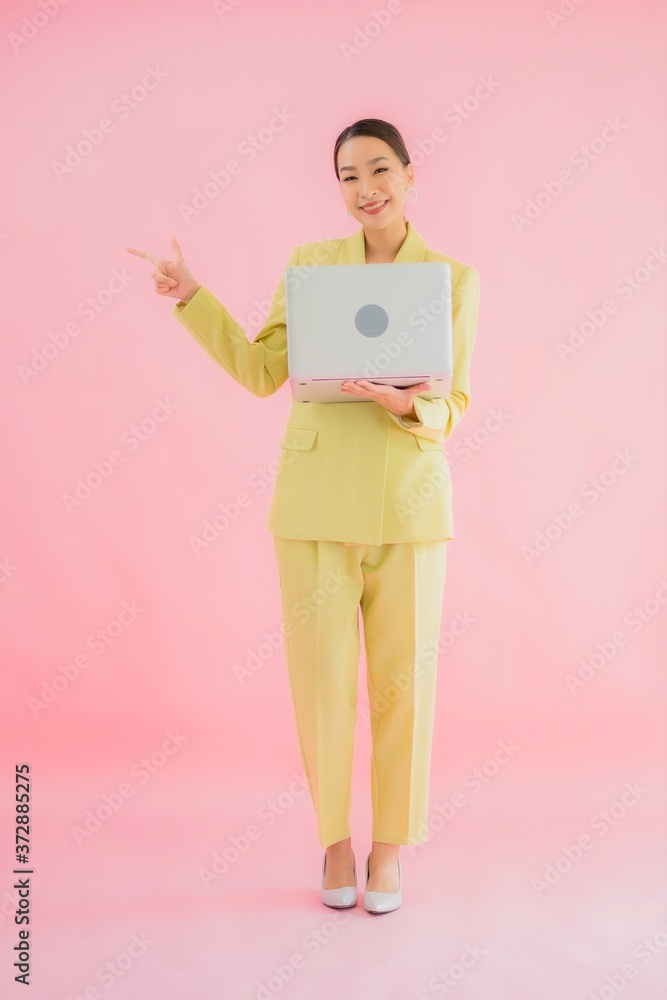 Portrait beautiful young asian business woman use computer laptop Portrait beautiful young asian business woman use computer laptop