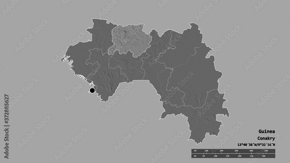 Location of Labé, region of Guinea,. Bilevel