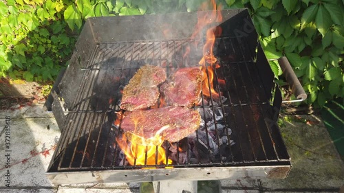 Holzkohlegrill grill Glut Flamme grillen Fleisch Feuer Holzkohle Rost Heiß