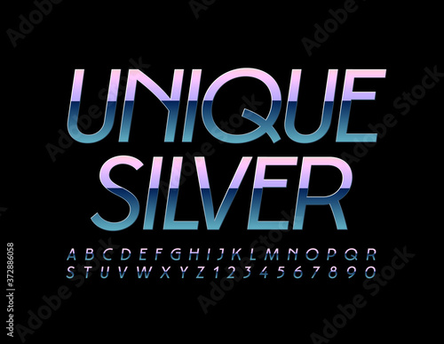 Vector Unique Silver Alphabet Letters and Numbers. Gradient Reflective Font