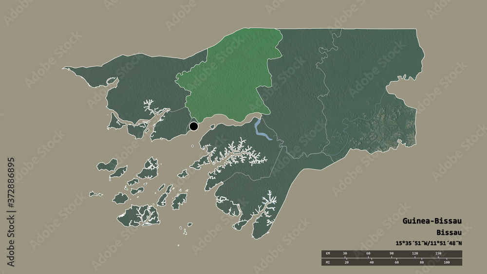Obraz premium Location of Oio, region of Guinea-Bissau,. Relief